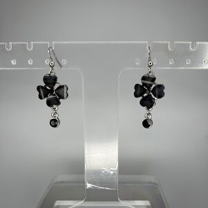 Black Clover Drop Earrings with Bead Accent